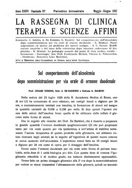 La rassegna di clinica, terapia e scienze affini