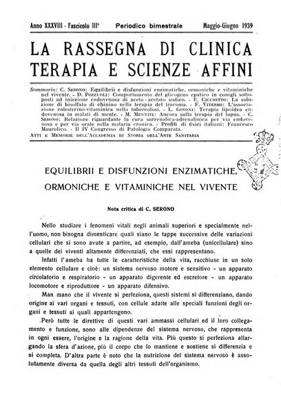 La rassegna di clinica, terapia e scienze affini