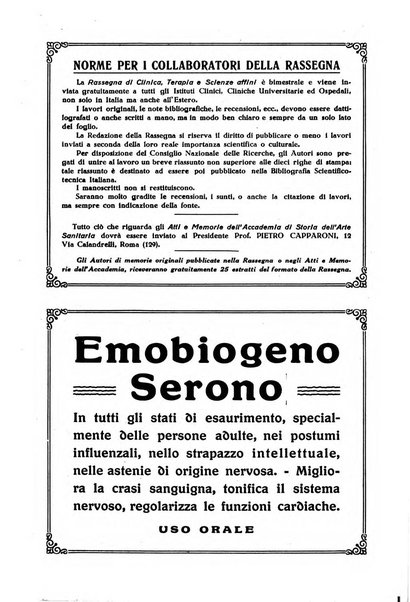 La rassegna di clinica, terapia e scienze affini