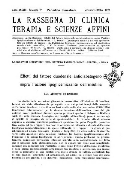 La rassegna di clinica, terapia e scienze affini