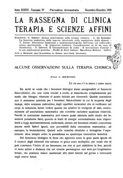 La rassegna di clinica, terapia e scienze affini