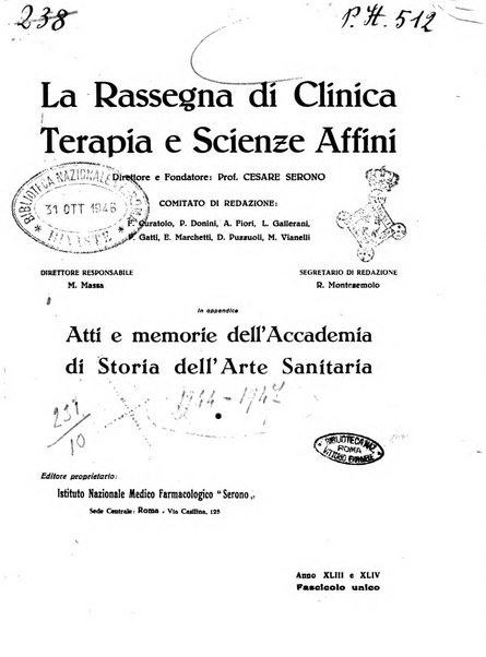 La rassegna di clinica, terapia e scienze affini