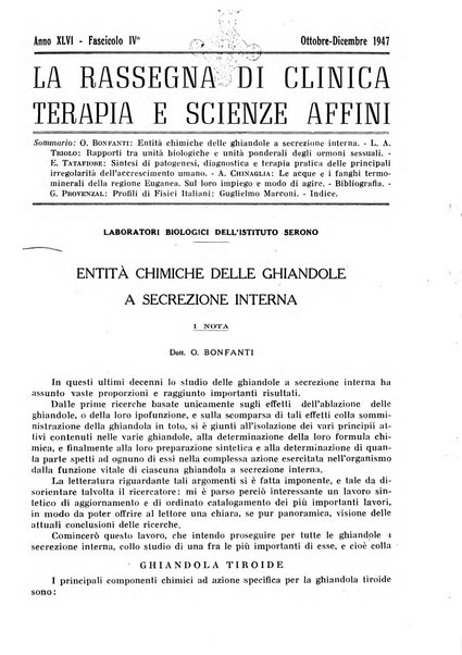 La rassegna di clinica, terapia e scienze affini