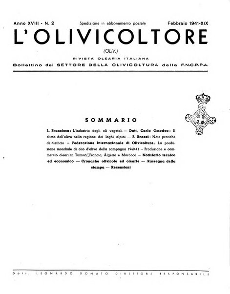 L'olivicoltore bollettino settimanale della Società nazionale degli olivicoltori