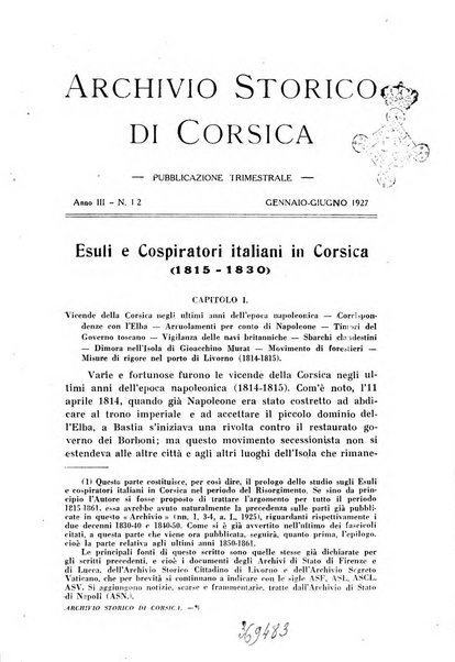 Archivio storico di Corsica pubblicazione trimestrale