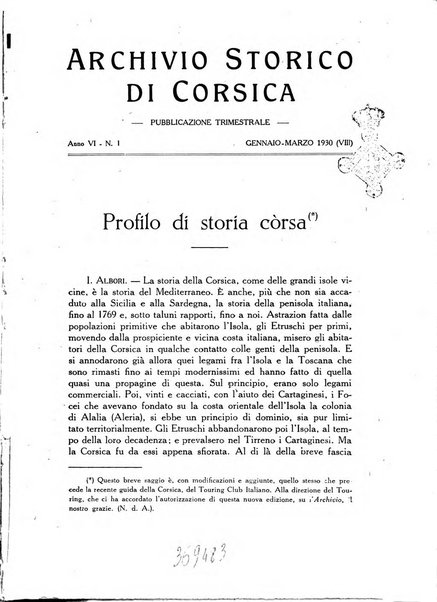 Archivio storico di Corsica pubblicazione trimestrale