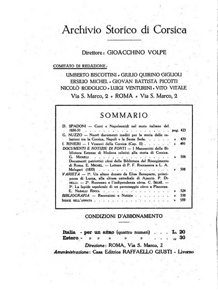 Archivio storico di Corsica pubblicazione trimestrale