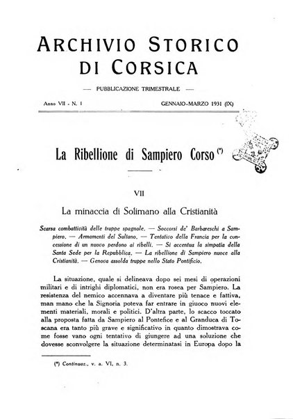 Archivio storico di Corsica pubblicazione trimestrale