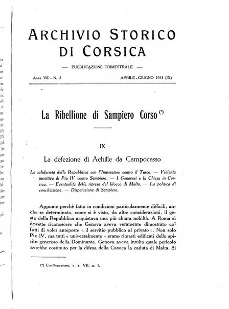 Archivio storico di Corsica pubblicazione trimestrale