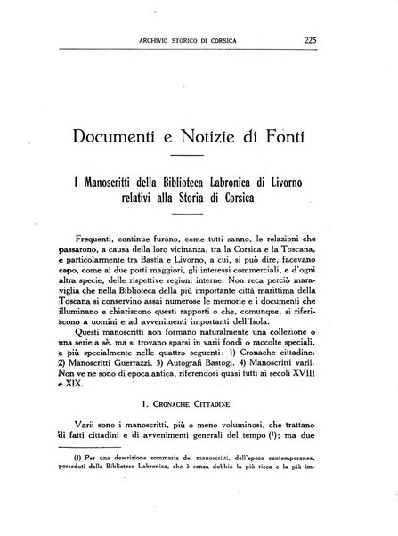 Archivio storico di Corsica pubblicazione trimestrale