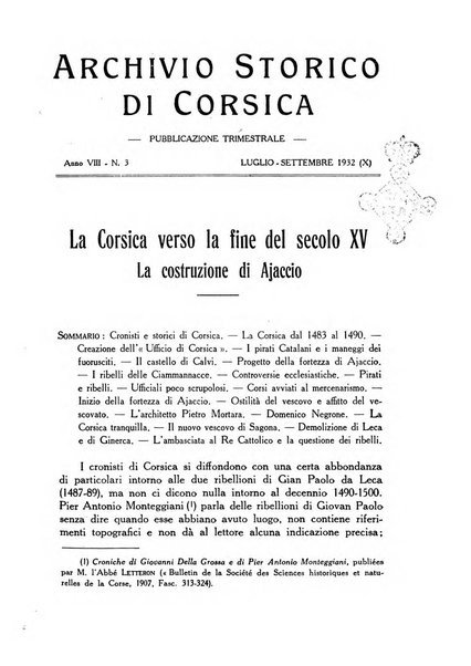 Archivio storico di Corsica pubblicazione trimestrale