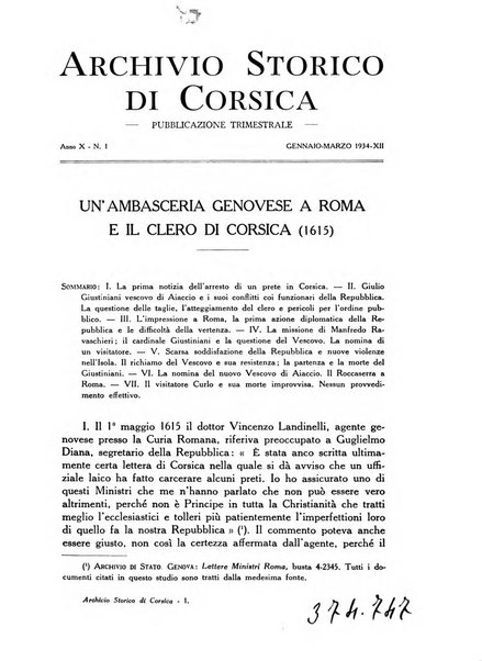 Archivio storico di Corsica pubblicazione trimestrale