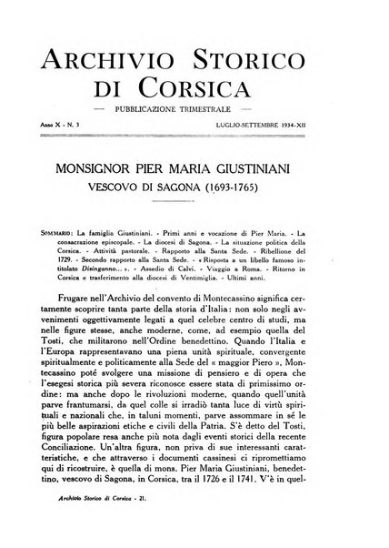 Archivio storico di Corsica pubblicazione trimestrale