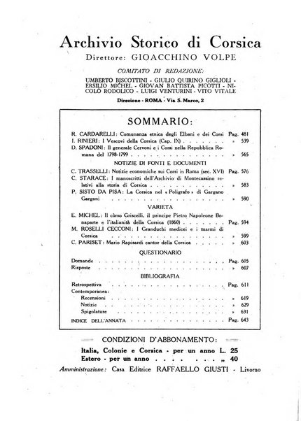 Archivio storico di Corsica pubblicazione trimestrale