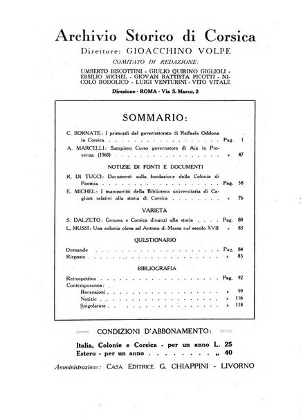 Archivio storico di Corsica pubblicazione trimestrale