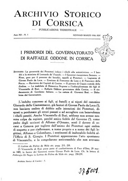 Archivio storico di Corsica pubblicazione trimestrale