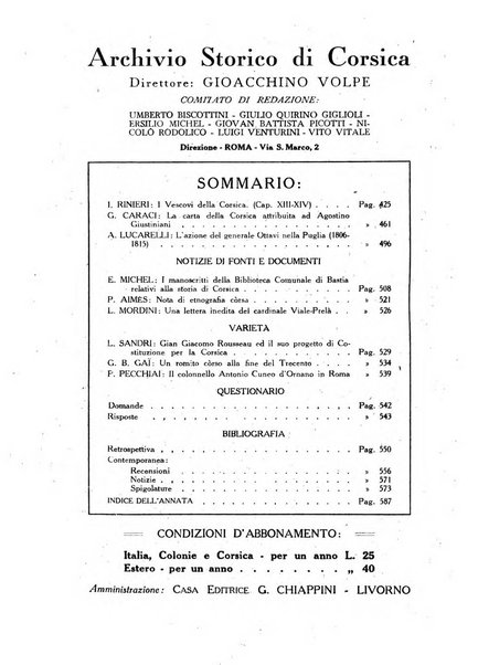 Archivio storico di Corsica pubblicazione trimestrale