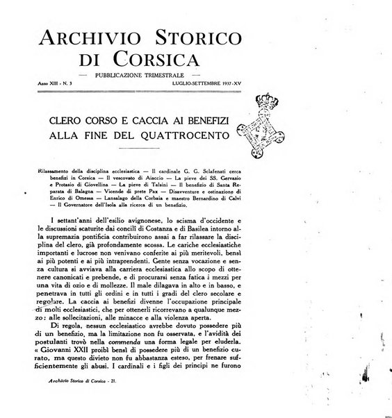 Archivio storico di Corsica pubblicazione trimestrale