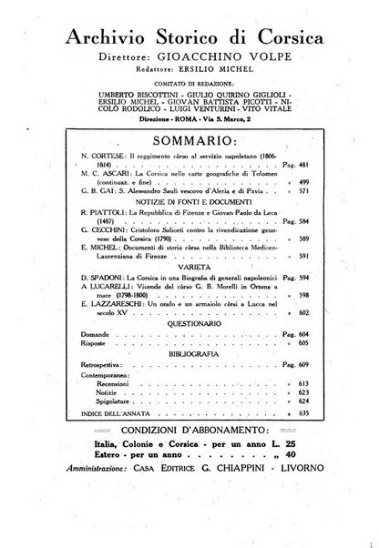 Archivio storico di Corsica pubblicazione trimestrale