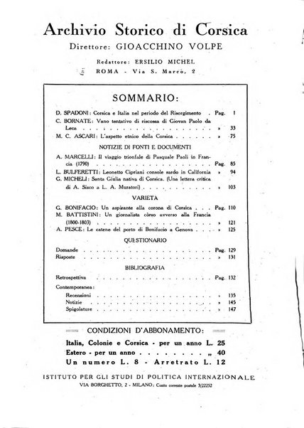 Archivio storico di Corsica pubblicazione trimestrale