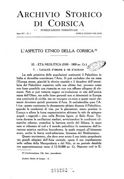 Archivio storico di Corsica pubblicazione trimestrale