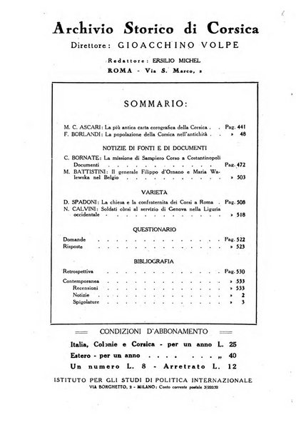 Archivio storico di Corsica pubblicazione trimestrale