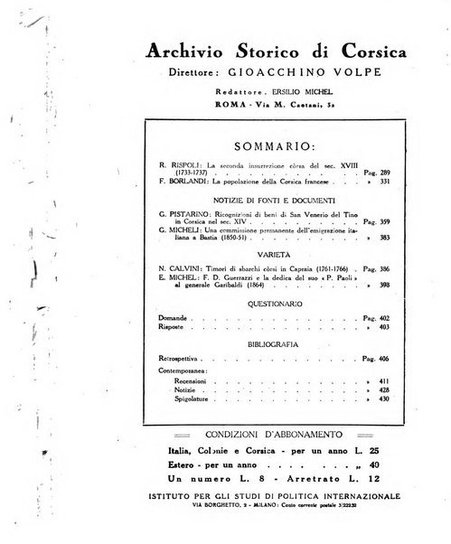 Archivio storico di Corsica pubblicazione trimestrale