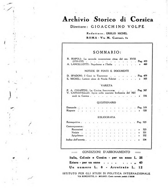 Archivio storico di Corsica pubblicazione trimestrale