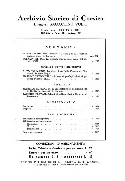 Archivio storico di Corsica pubblicazione trimestrale