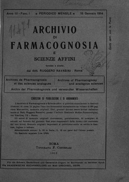 Archivio di farmacognosia e scienze affini
