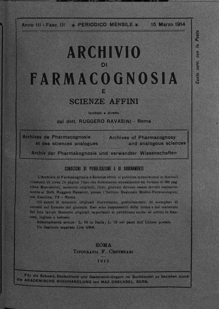 Archivio di farmacognosia e scienze affini
