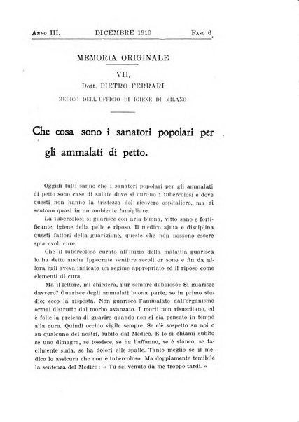 Tubercolosi giornale di studi e di lotta antitubercolare