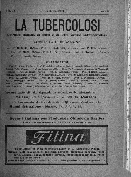 Tubercolosi giornale di studi e di lotta antitubercolare