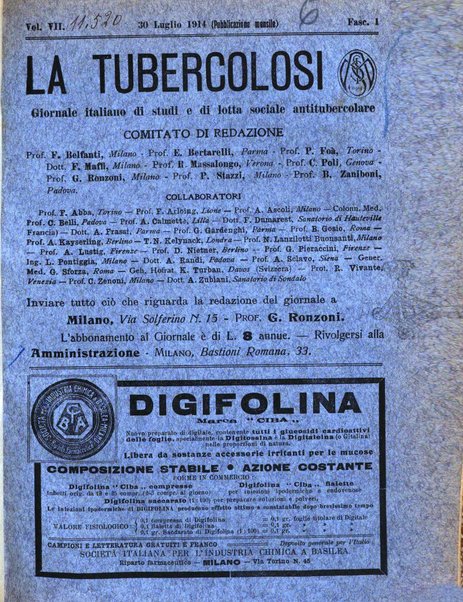 Tubercolosi giornale di studi e di lotta antitubercolare