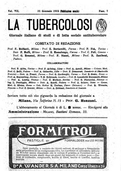 Tubercolosi giornale di studi e di lotta antitubercolare