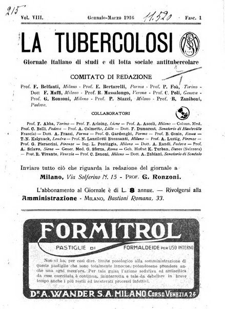 Tubercolosi giornale di studi e di lotta antitubercolare