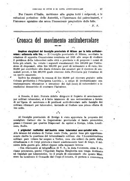 Tubercolosi giornale di studi e di lotta antitubercolare