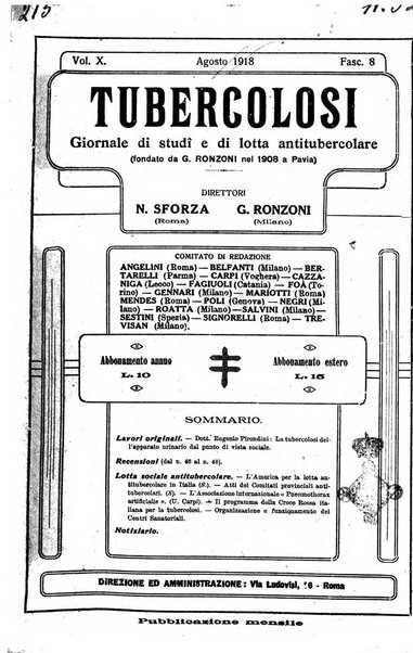 Tubercolosi giornale di studi e di lotta antitubercolare