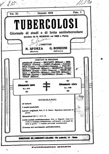 Tubercolosi giornale di studi e di lotta antitubercolare