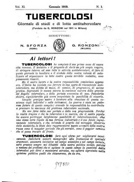 Tubercolosi giornale di studi e di lotta antitubercolare