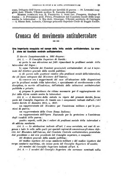 Tubercolosi giornale di studi e di lotta antitubercolare