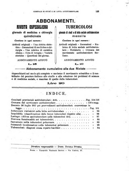 Tubercolosi giornale di studi e di lotta antitubercolare