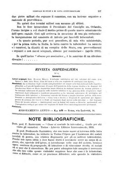 Tubercolosi giornale di studi e di lotta antitubercolare