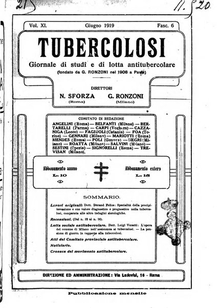 Tubercolosi giornale di studi e di lotta antitubercolare