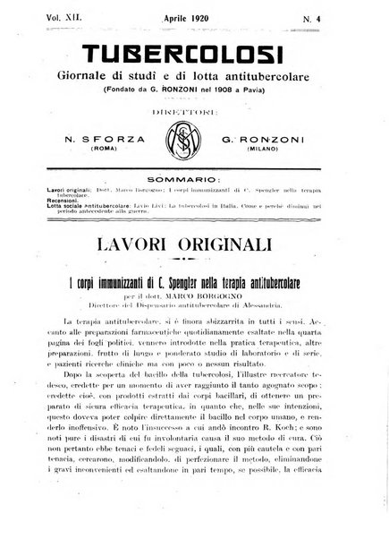 Tubercolosi giornale di studi e di lotta antitubercolare