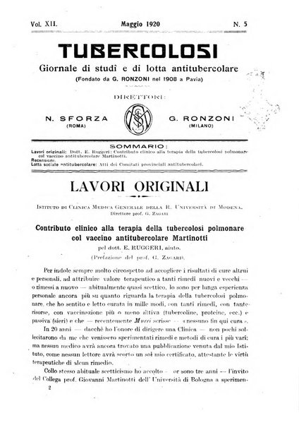 Tubercolosi giornale di studi e di lotta antitubercolare