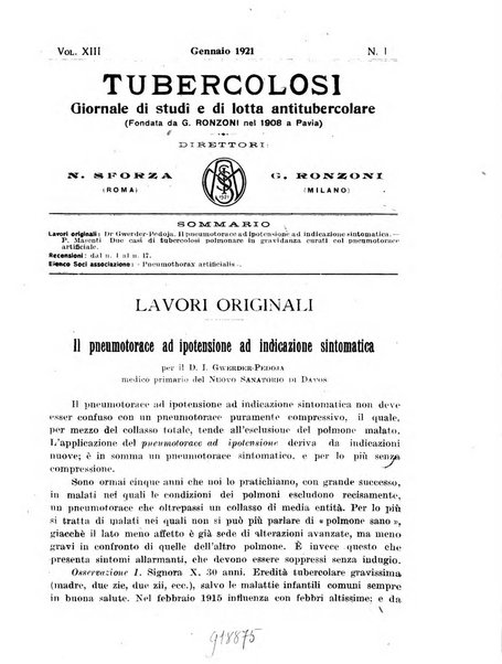 Tubercolosi giornale di studi e di lotta antitubercolare