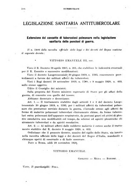 Tubercolosi giornale di studi e di lotta antitubercolare