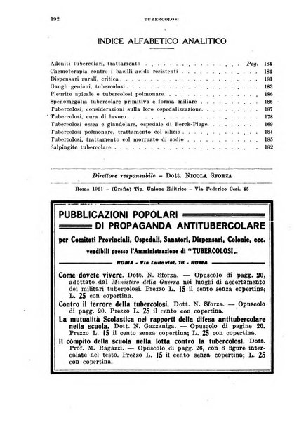 Tubercolosi giornale di studi e di lotta antitubercolare