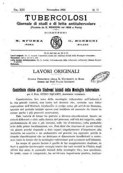 Tubercolosi giornale di studi e di lotta antitubercolare